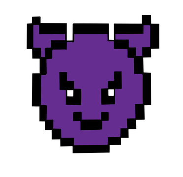 Purple Pixel Isolated Devil Smile On The White Background
