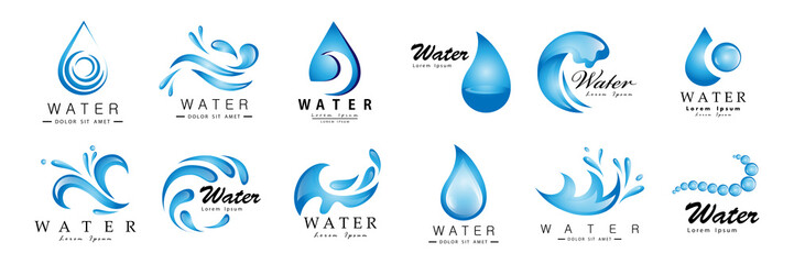 Water Splash Vector And Drop Set - Isolated On White. Abstract Vector Collection Of Flat Water Splash and Drop Logo. Icons For Droplet, Water Wave, Rain, Raindrop, Company Logo And Bubble Design