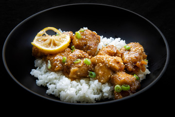 Sticky Chinese Lemon Chicken on the plate
