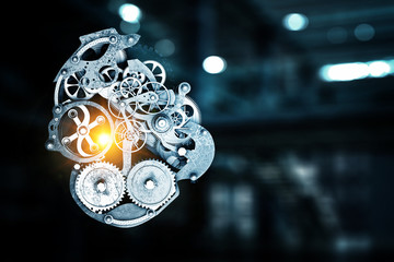 Image of human heart made of metal elements