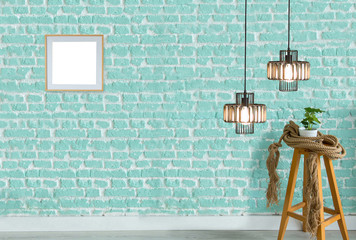 green stone wall, interior design for home, office, hotel and bedroom, modern lamp