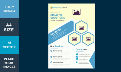 Blue Corporate Business A4 Vector Flyer Template 