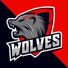 Wolves head mascot esport logo design