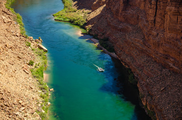 A boat floats on the Colorado River, Arizona