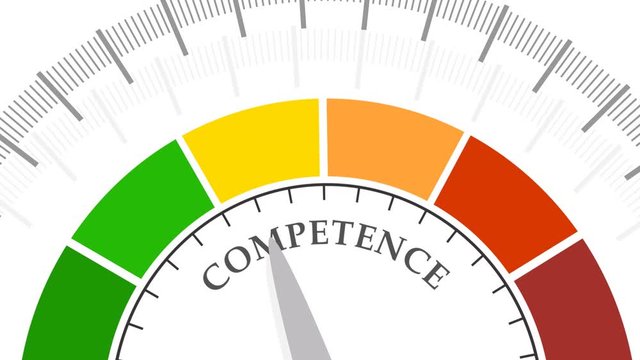 Competence level scale with arrow. The measuring device icon. Sign tachometer, speedometer, indicators. Infographic gauge element.