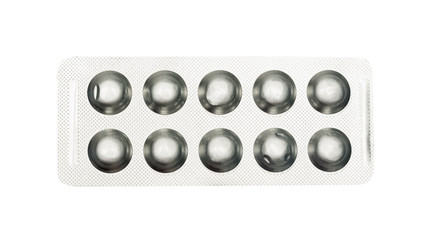 Packing round pills, tablets. Isolated on a white.