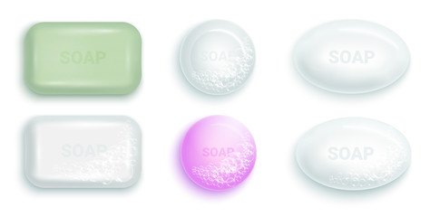 Soap bar with foam and bubbles isolated vector illustration on white background. Soap foam for lather. Vector illustration.