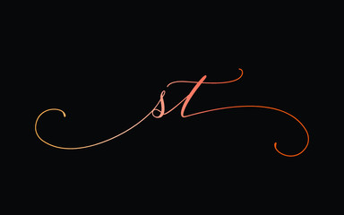 st or s, t Lowercase Cursive Letter Initial Logo Design, Vector Template