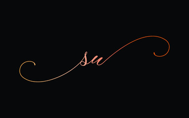 su or s, u Lowercase Cursive Letter Initial Logo Design, Vector Template