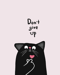 black cat with mini heart background