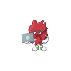 Diligent heart mascot design style working from home with laptop