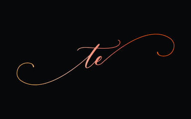 te or t, e Lowercase Cursive Letter Initial Logo Design, Vector Template