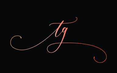 tg or t, g Lowercase Cursive Letter Initial Logo Design, Vector Template