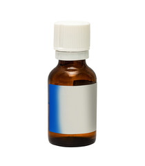 Glass vial with drops. Isolated on a white.