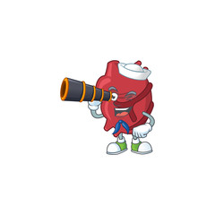 Fototapeta na wymiar Heart in Sailor cartoon character style using a binocular