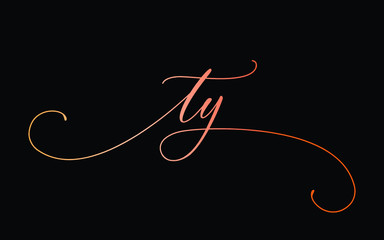 ty or t, y Lowercase Cursive Letter Initial Logo Design, Vector Template