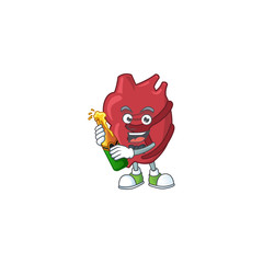 Mascot cartoon design of heart making toast with a bottle of beer