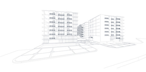 3d wireframe of building. sketch design.Vector