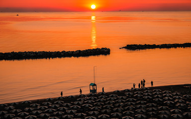 Evening sunset on the Mediterranean sea beach