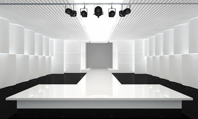 3D illustration of fashion empty runway. before a fashion show