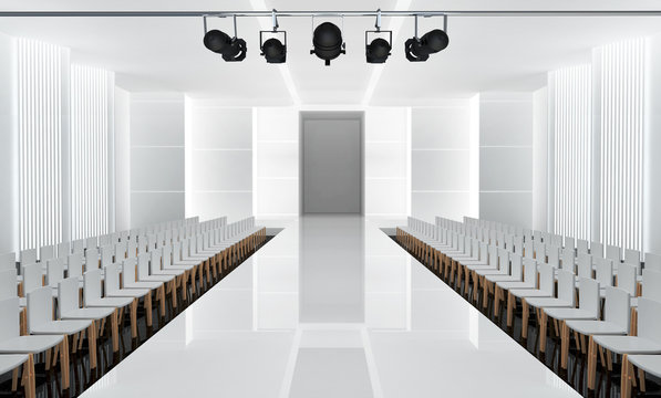 3D illustration of fashion empty runway. before a fashion show
