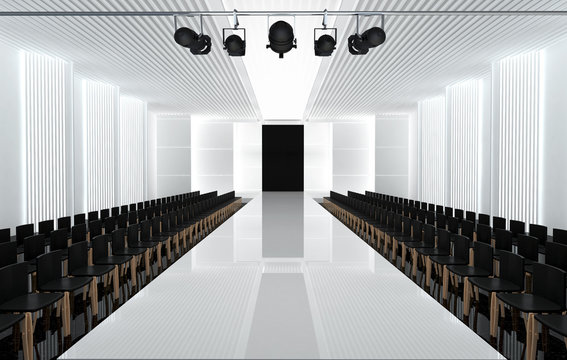3D illustration of fashion empty runway. before a fashion show