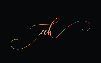 uh or u, h Lowercase Cursive Letter Initial Logo Design, Vector Template