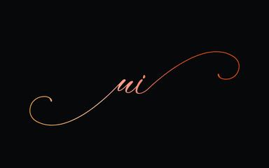 ui or u, i Lowercase Cursive Letter Initial Logo Design, Vector Template