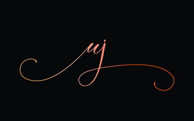 uj or u, j Lowercase Cursive Letter Initial Logo Design, Vector Template