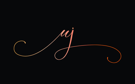 uj or u, j Lowercase Cursive Letter Initial Logo Design, Vector Template