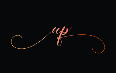 up or u, p Lowercase Cursive Letter Initial Logo Design, Vector Template