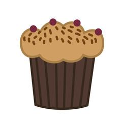 Cupcake Cream decorated with berries. Simple vector illustration.