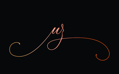 uz or u, z Lowercase Cursive Letter Initial Logo Design, Vector Template