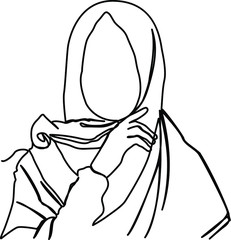 one line continuous drawing hijab woman right hand