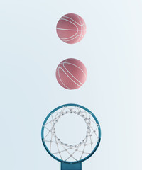abstract pastel pink blue color basketball hoop and balls minimalistic symmetry composition. Balance concept. 3d render © Vladimir