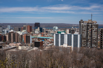Urban Cityscape Image of Hamilton, Ontario during Clear Summer Weather with Vibrant Buildings 