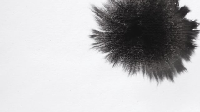 black watercolor ink drops transition on white background