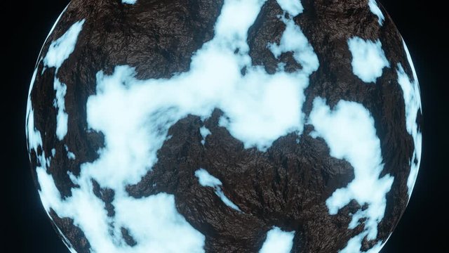 Ice Planet or Ice Age Cold World Rotate Motion Background in Close Up View in Global Colding Concept. Cold earth 3d model on black background