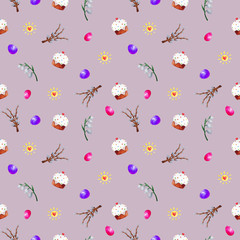 Decorative seamless easter pattern with easter symbols for wrapping paper, washi, print, card, background, package, tape, ribbon, fabric, textile, wallpaper, scrapping.