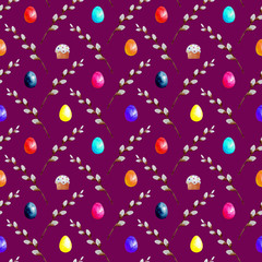 Decorative seamless easter pattern with easter symbols for wrapping paper, washi, print, card, background, package, tape, ribbon, fabric, textile, wallpaper, scrapping.