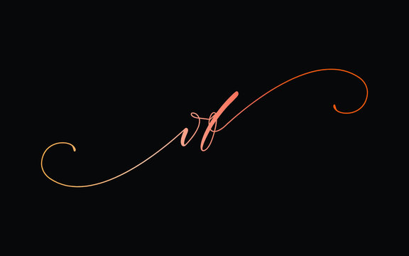 vf or v, f Lowercase Cursive Letter Initial Logo Design, Vector Template