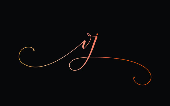 vj or v, j Lowercase Cursive Letter Initial Logo Design, Vector Template
