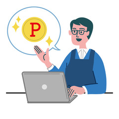 男性　メガネ　エプロン  主夫　パソコン　ポイント