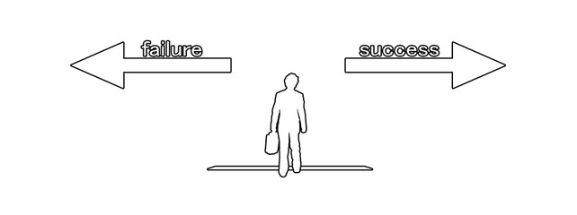 左右に分かれた矢印の標識とビジネスマンのシルエット