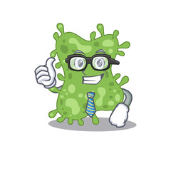 An elegant salmonella enterica Businessman mascot design wearing glasses and tie