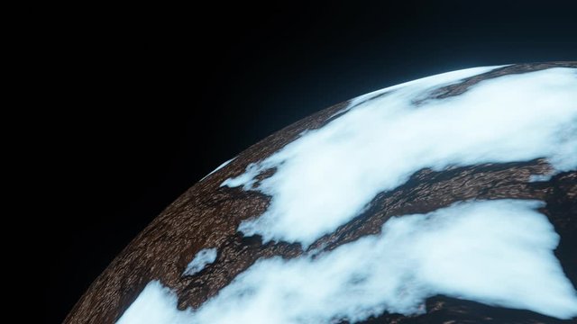 Ice Planet or Ice Age Cold World Rotate Motion Background on Side Frame in Global Colding Concept. Cold earth 3d model on black background