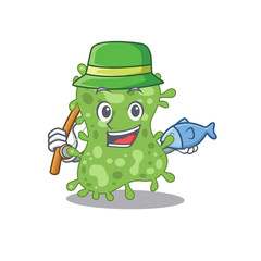 Cartoon design concept of salmonella enterica while fishing
