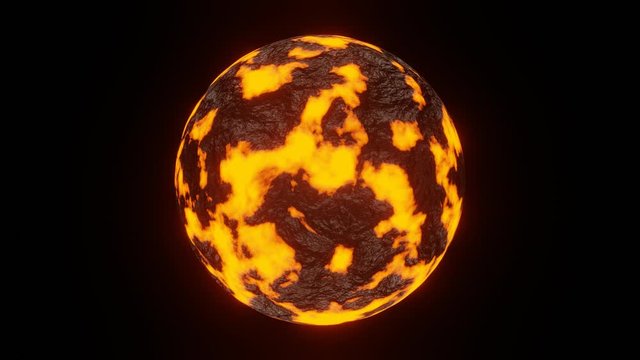 Burning Planet or Hot World Rotate Motion Background on Center Frame in Global Warming Concept. Hot earth 3d model on black background