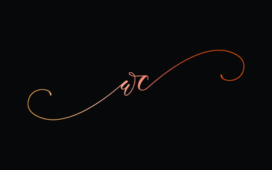 wc or w, c Lowercase Cursive Letter Initial Logo Design, Vector Template