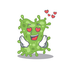 Cute salmonella enterica cartoon character has a falling in love face